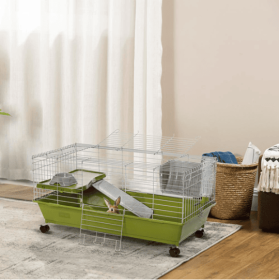 Small Animal Cage, Rolling Bunny Cage, Guinea Pig Cage (Color: Green)