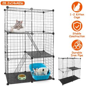 3 Tier Cat Playpen Cage Metal Indoor Cat House Detachable Kitten House With 3 Doors 2 Ladders Large Cat Exercise Place For 1-2 Cats Black (Color: Black)