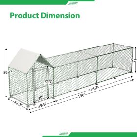 Metal Chicken Coop,Walk-in Chicken Run,Poultry Chicken Hen Pen Cage,Rabbits Duck Cages,With Cover (Option: 16x3 ft)