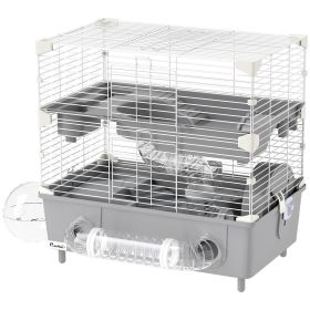 2-Tier Hamster Cage With Sand Bathroom, Running Wheel, Water Bottle, Tubes, Accessories, For Hamster, Gray (Option: Gray)