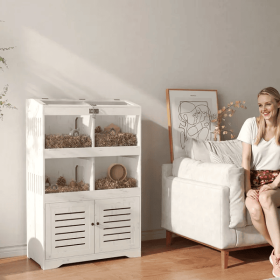 Large Hamster Cage For Multiple Small Pets, Rat Cage With Storage Cabinet, Clear Transparent Panels (Color: White)